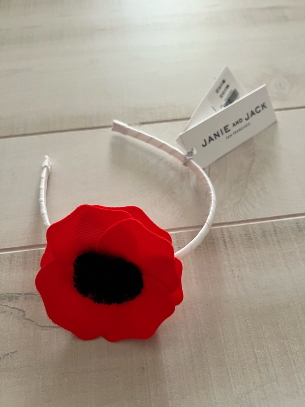 Janie and Jack Red Flower Headband with Black Center